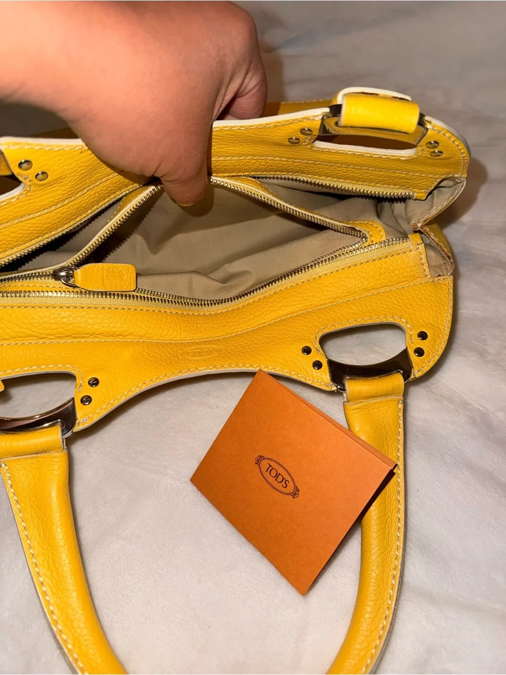 Tod's Miky Yellow Pebbled Leather Top Handle Shoulder Bag